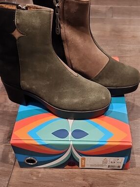 Women’s Suede Ankle Booties in Olive and Khaki - Sleek Side-Zip